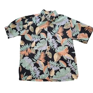 Tori Richard Honolulu Cotton Hawaiian Shirt, Black w/ Orange & Green, Sz L
